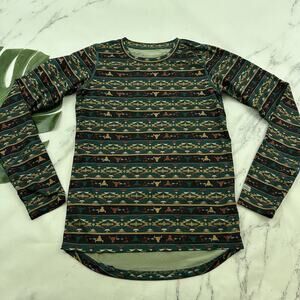 Terramar Womens Long Sleeve Top Size XL Green Brown Southwest Western Print